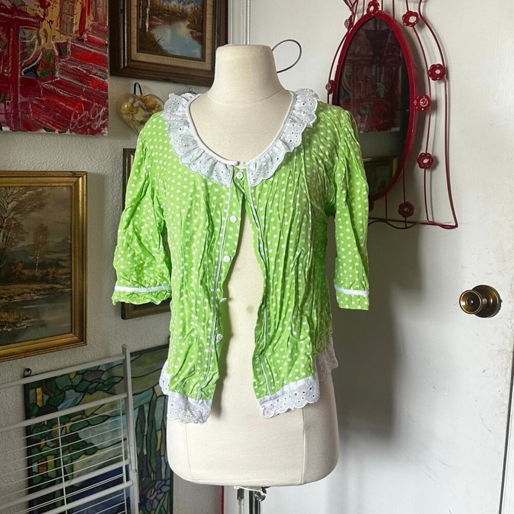 dai green polka dot button up shirt